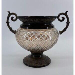 Two Handled Urn Vase Decorative Glass Metal Accent Bombay